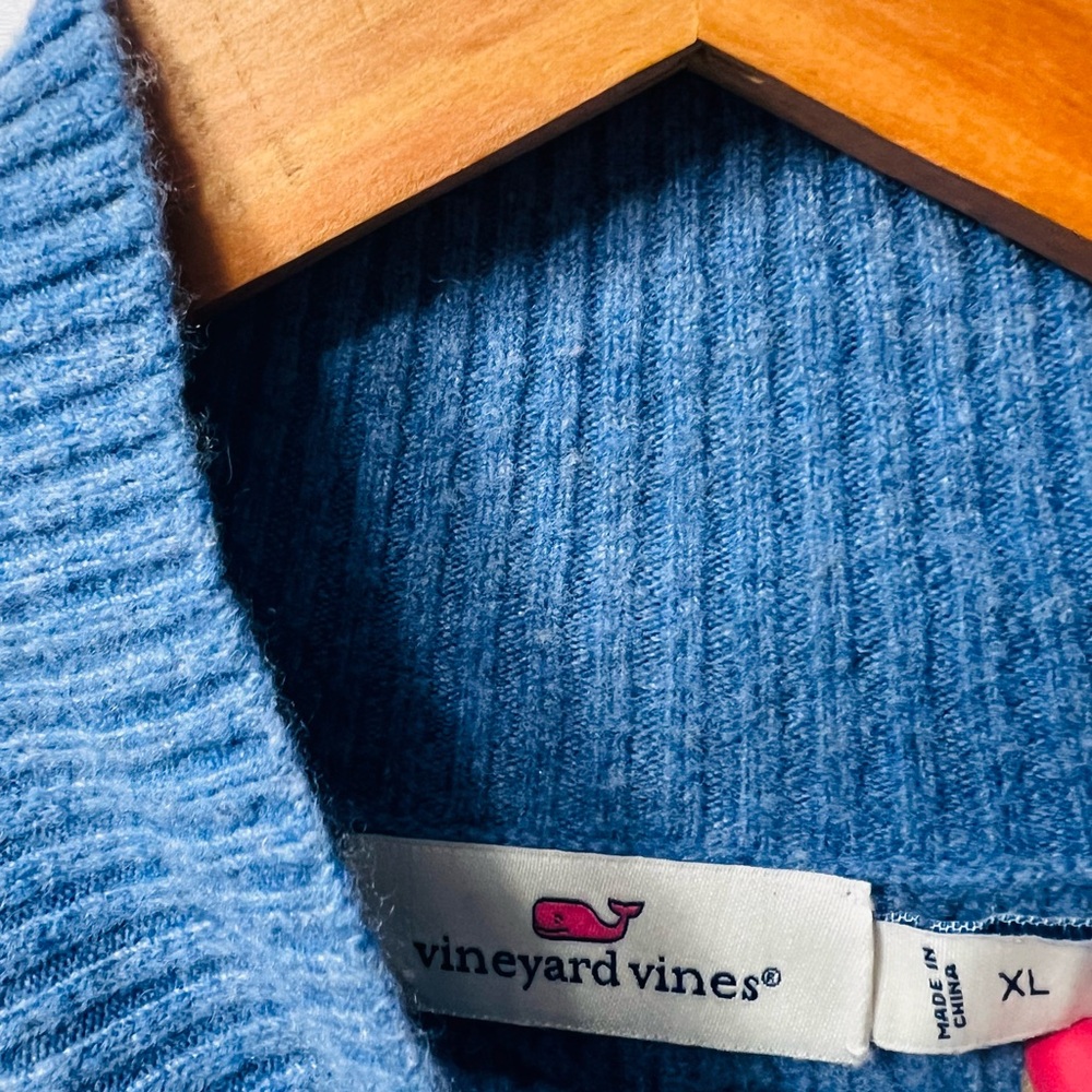 Vineyard Vines Patchwork Mockneck Sweater Blue Gr… - image 4